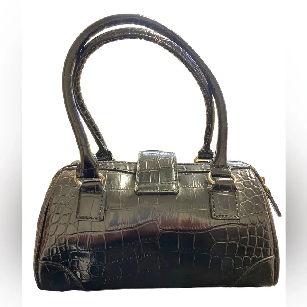 Liz Claiborne Black Faux Leather Faux Crocodile/Alligator Purse Handbag